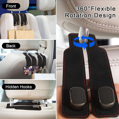 Premium Suede Multifunctional Headrest Hooks for Car - Set of 2 Universal Seat Back Storage Holders