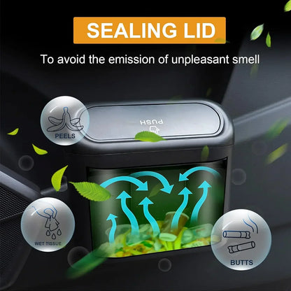 Car Trash Can with Lid - Hanging Dustbin and Storage Solution for Vehicle Interior Accessories