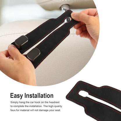 Premium Suede Multifunctional Headrest Hooks for Car - Set of 2 Universal Seat Back Storage Holders