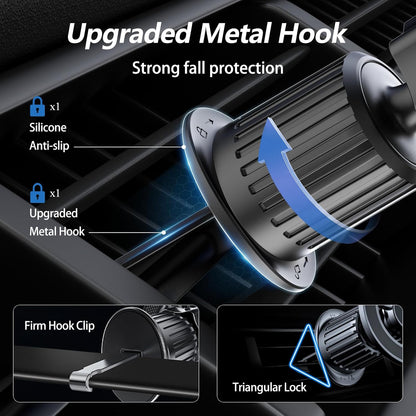 Magsafe Car Mount [360°Flexible Rotation] [20X Strong Magnets] Upgraded Metal Hook, Hands-Free Phone Holder Fit for Iphone 16/15/14/13/12 Series, Black