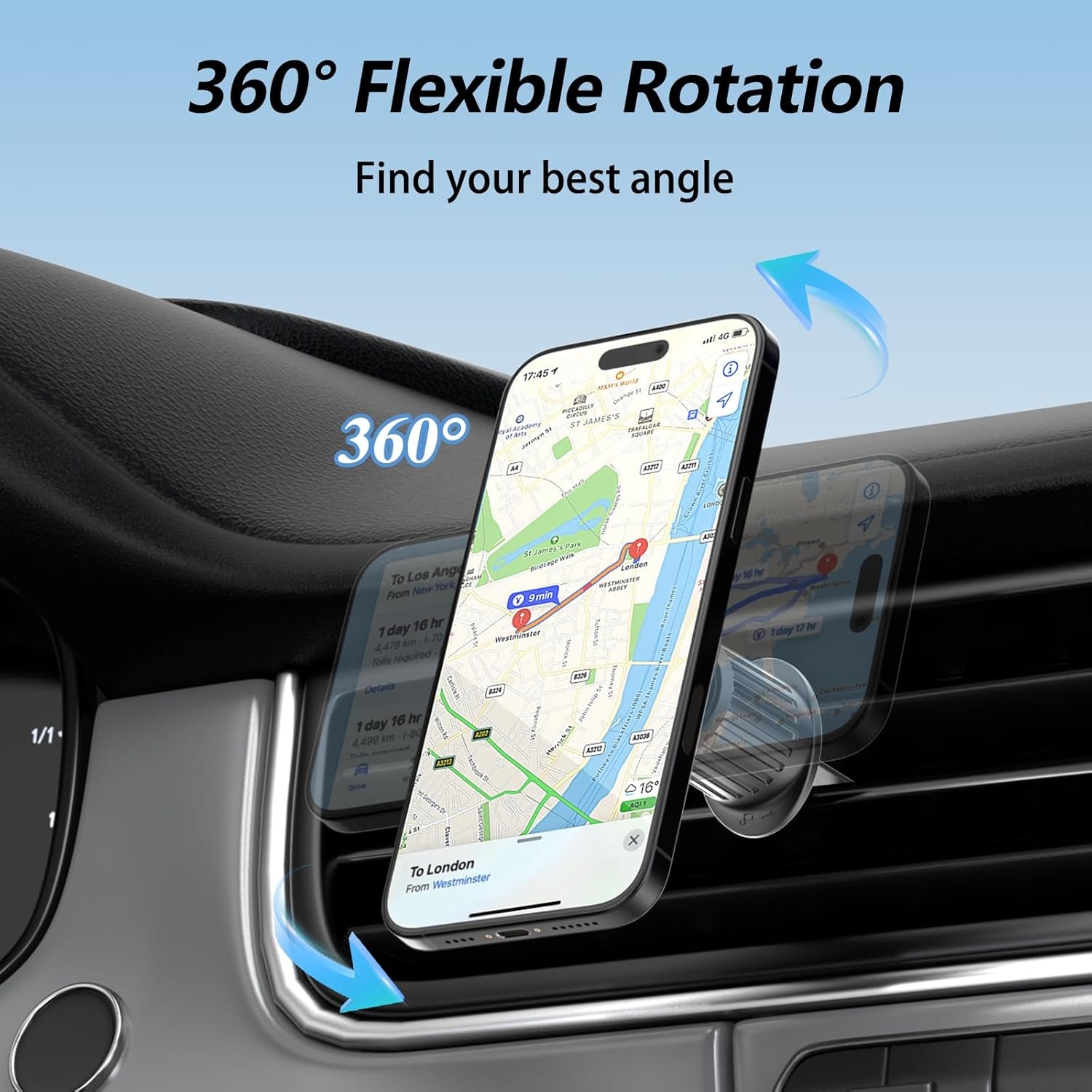 Magsafe Car Mount [360°Flexible Rotation] [20X Strong Magnets] Upgraded Metal Hook, Hands-Free Phone Holder Fit for Iphone 16/15/14/13/12 Series, Black