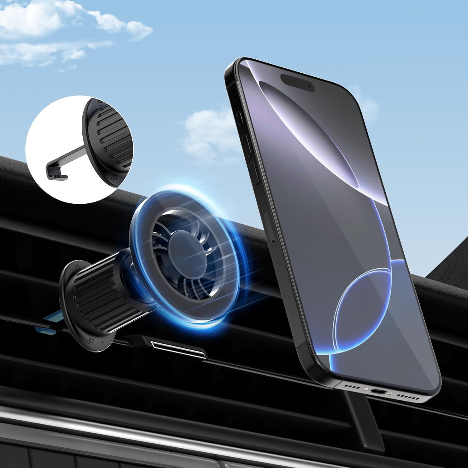 Magsafe Car Mount [360°Flexible Rotation] [20X Strong Magnets] Upgraded Metal Hook, Hands-Free Phone Holder Fit for Iphone 16/15/14/13/12 Series, Black