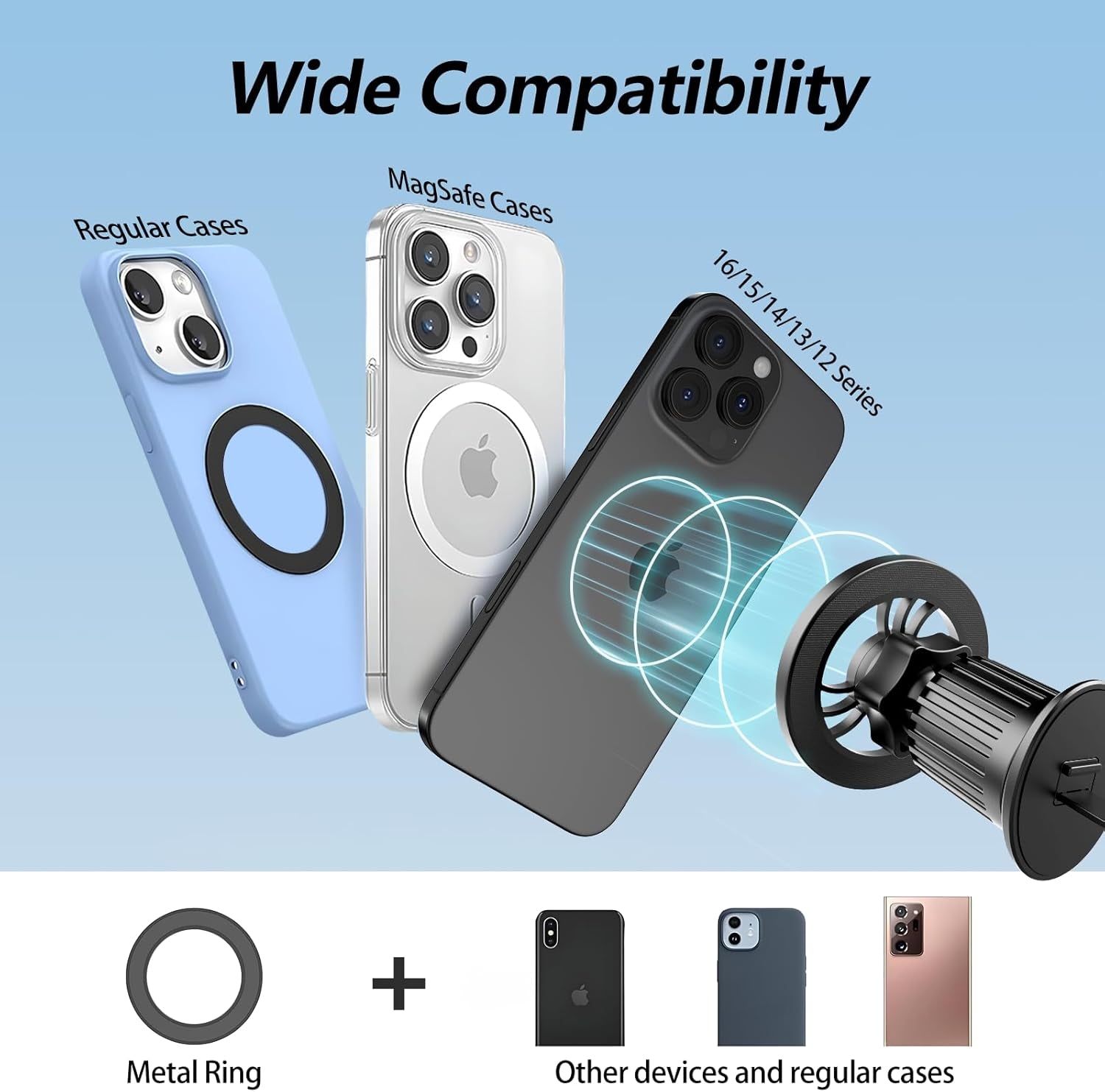 Magsafe Car Mount [360°Flexible Rotation] [20X Strong Magnets] Upgraded Metal Hook, Hands-Free Phone Holder Fit for Iphone 16/15/14/13/12 Series, Black