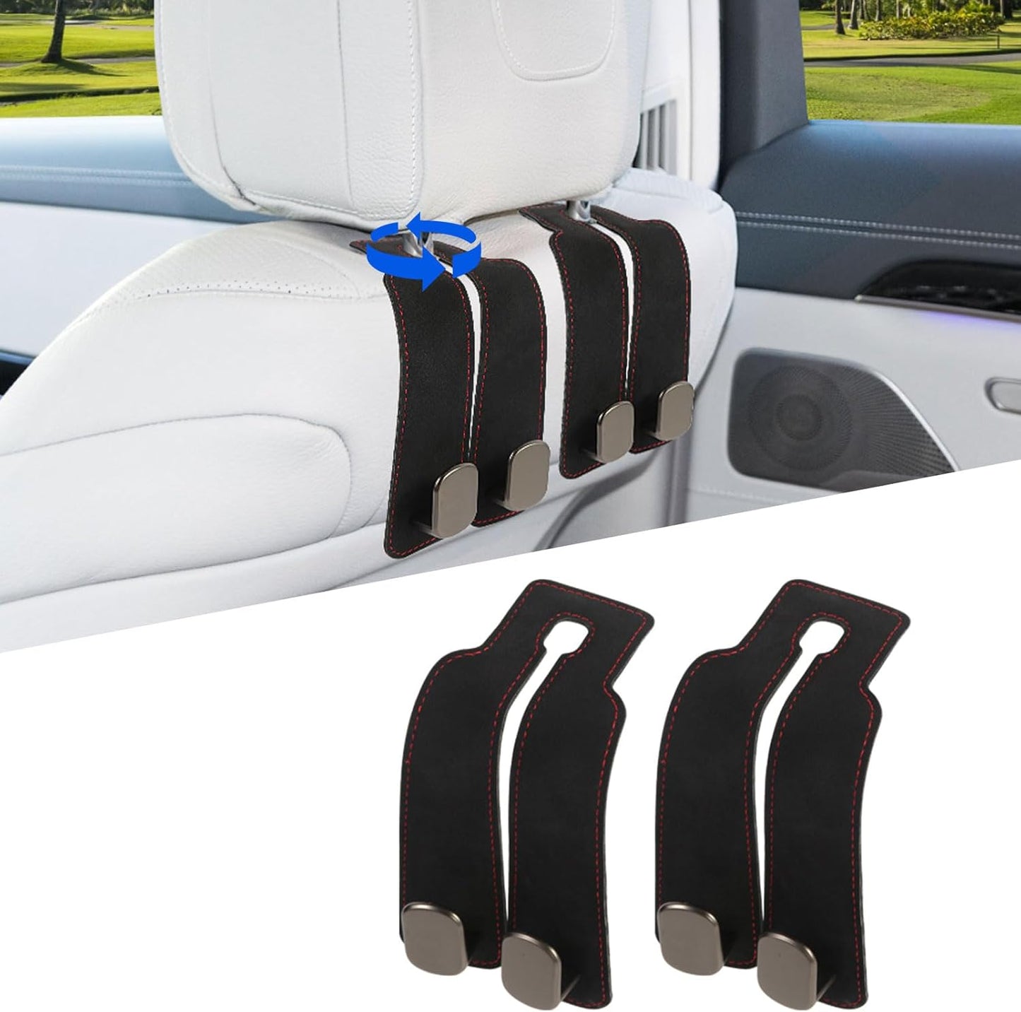 Premium Suede Multifunctional Headrest Hooks for Car - Set of 2 Universal Seat Back Storage Holders