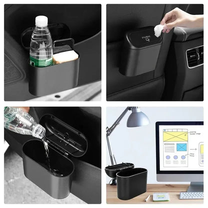 Car Trash Can with Lid - Hanging Dustbin and Storage Solution for Vehicle Interior Accessories