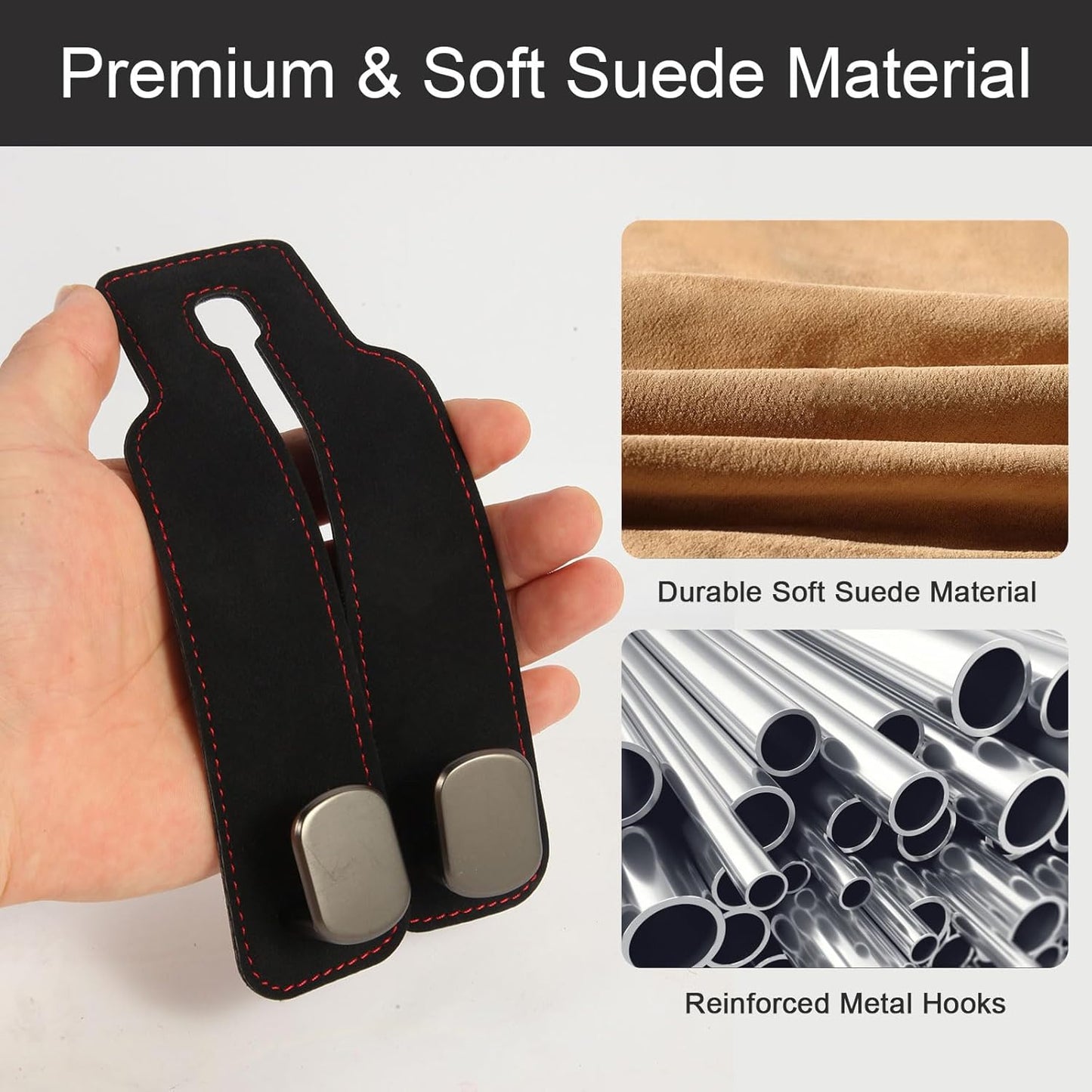 Premium Suede Multifunctional Headrest Hooks for Car - Set of 2 Universal Seat Back Storage Holders